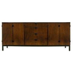 Milo Baughman Walnut & Black Lacquer Door Sideboard