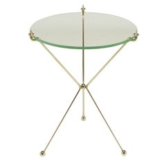 French Directoire Style Polished Bent Brass Rod Tripod Table.