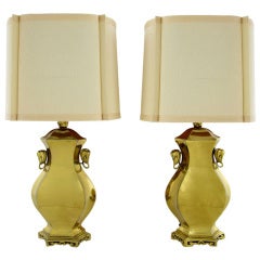 Pair Marbro Cast Brass Table Lamps With Elephant Decoration
