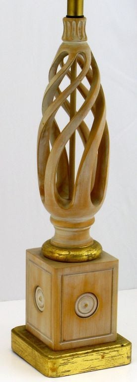 American Pair Frederick Cooper Carved & Limed Barley Twist Table Lamps