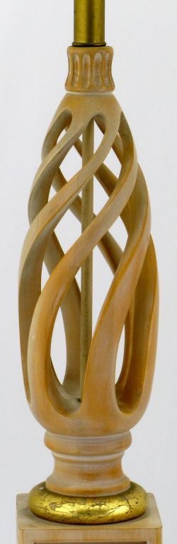 Giltwood Pair Frederick Cooper Carved & Limed Barley Twist Table Lamps