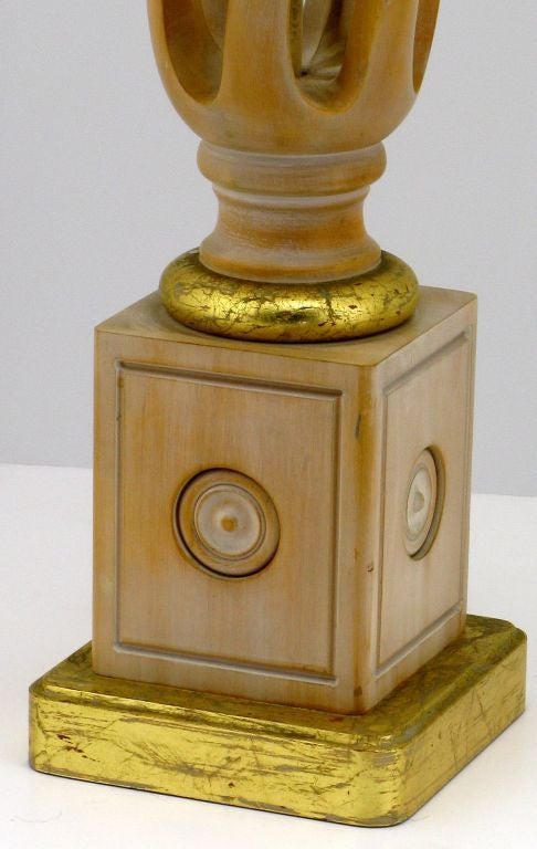Pair Frederick Cooper Carved & Limed Barley Twist Table Lamps 1