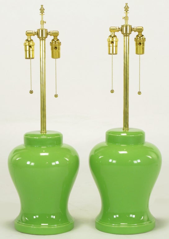 American Pair Chartreuse Ceramic Ginger Jar Table Lamps