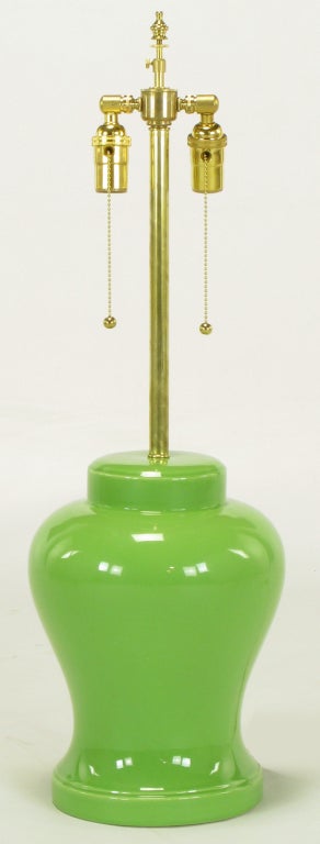 Mid-20th Century Pair Chartreuse Ceramic Ginger Jar Table Lamps