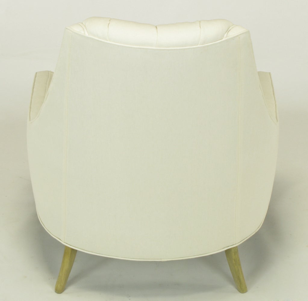 Pair High Back Button-Tufted White Linen Lounge Chairs 3