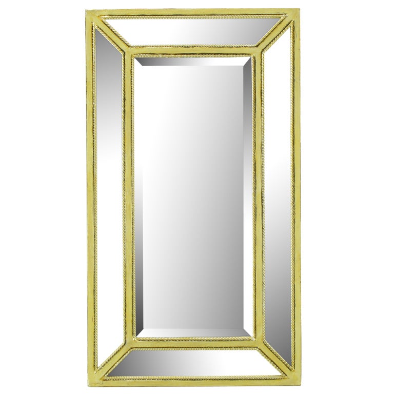 Italian Aged Silver Leaf Mirror with Rope Border For Sale