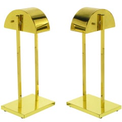 Pair Brass Demilune Shade Desk Lamps