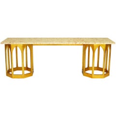Marble Top Console Table With Twin Gilt Octagonal Bases