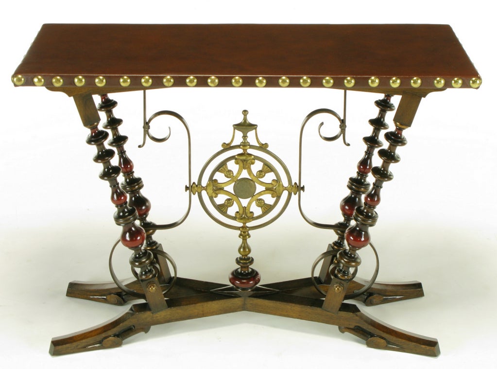 American Aesthetic Movement Wood, Iron & Leather Console Table