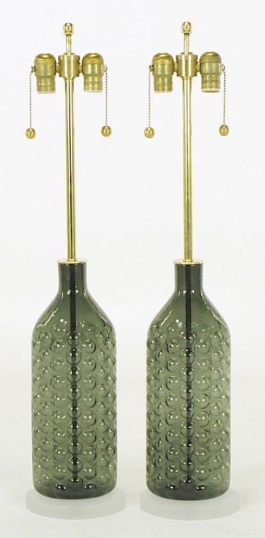 American Pair Hand Blown Smoke Bubble Glass Table Lamps