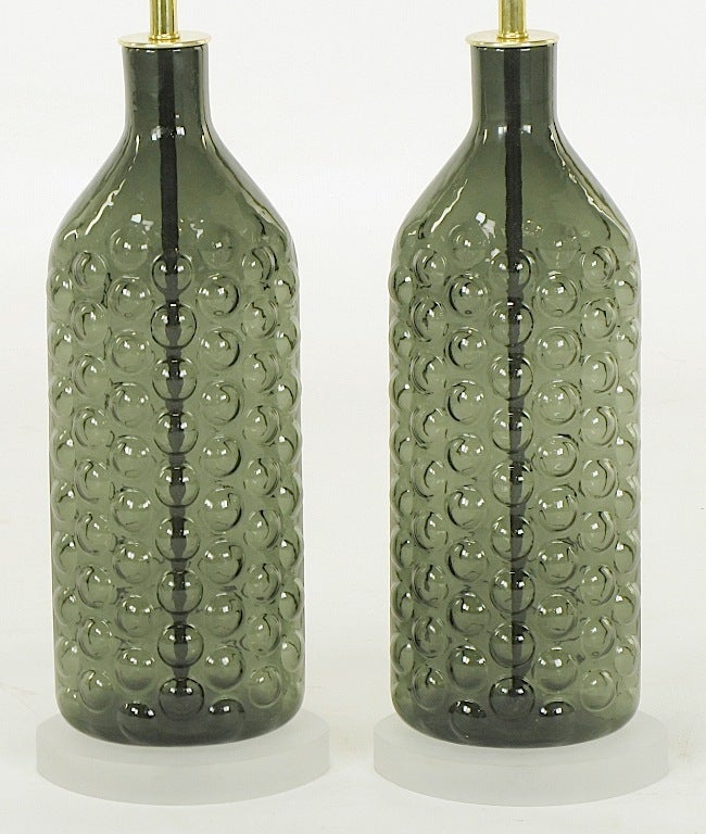 Mid-20th Century Pair Hand Blown Smoke Bubble Glass Table Lamps