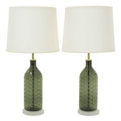 Pair Hand Blown Smoke Bubble Glass Table Lamps