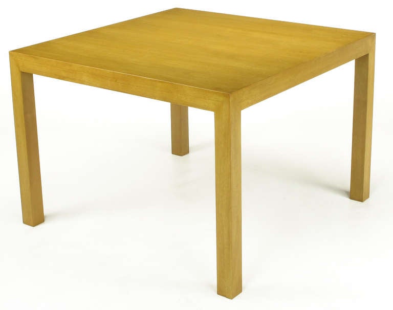 Elegantly simple bleached and glazed walnut square Parsons end table by Edward Wormley for Dunbar.