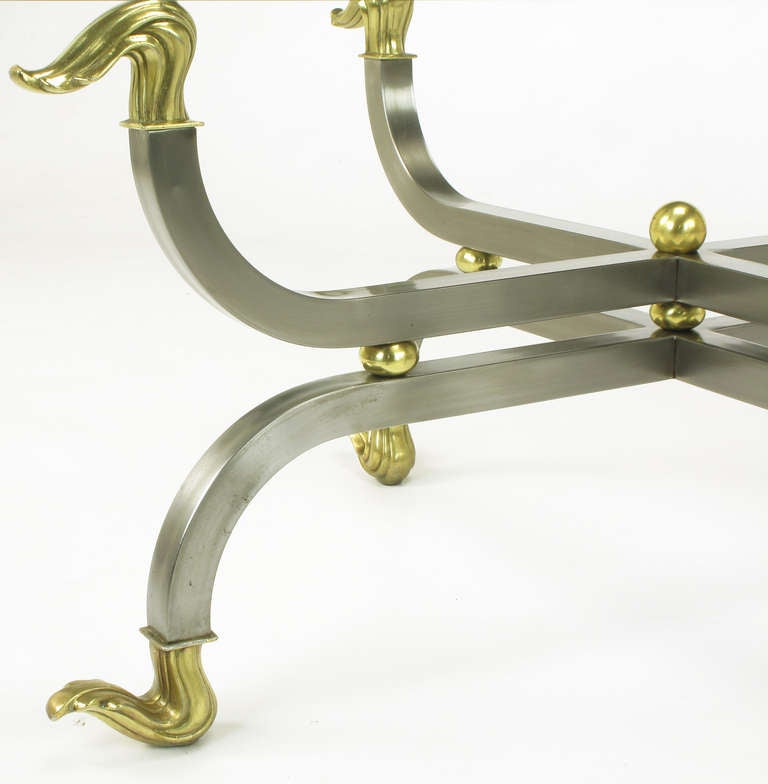 American Regency Brass & Gunmetal Coffee Table For Sale