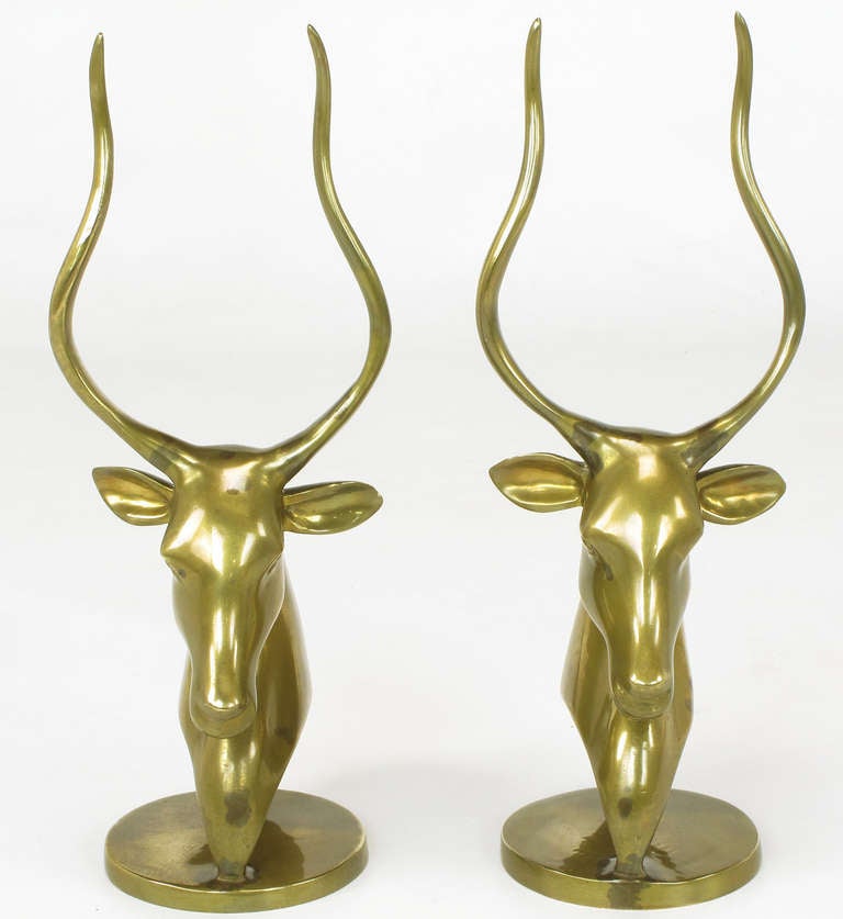 American Pair Brass Antelope Sculptures