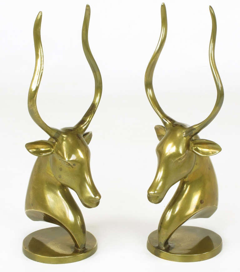 Pair Brass Antelope Sculptures In Excellent Condition In Chicago, IL