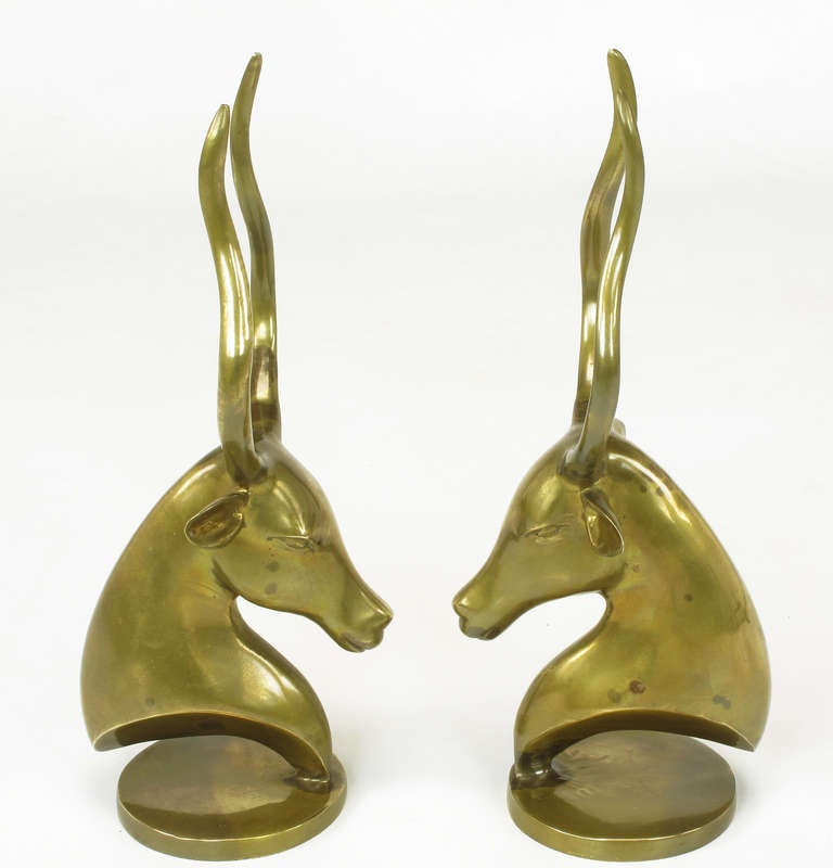 Mid-20th Century Pair Brass Antelope Sculptures