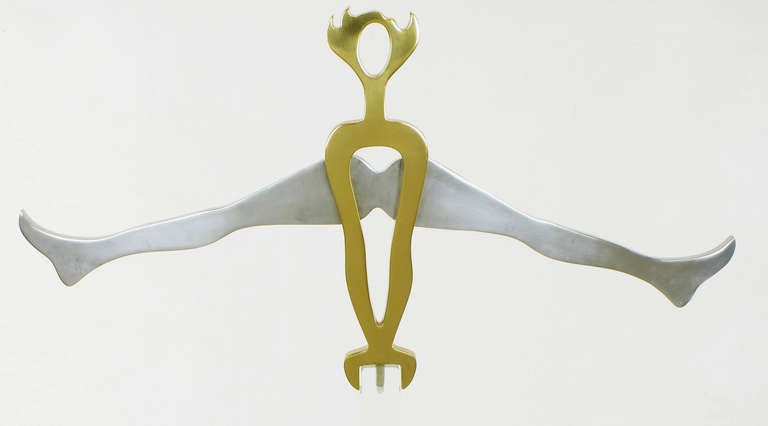 American Eichengreem & Gensburg Brass and Aluminium Gymnast Sculpture on Lucite Stand For Sale