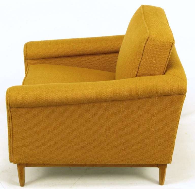 Mid-20th Century Rolled Arm Ochre Wool Lounge Chair & Ottoman