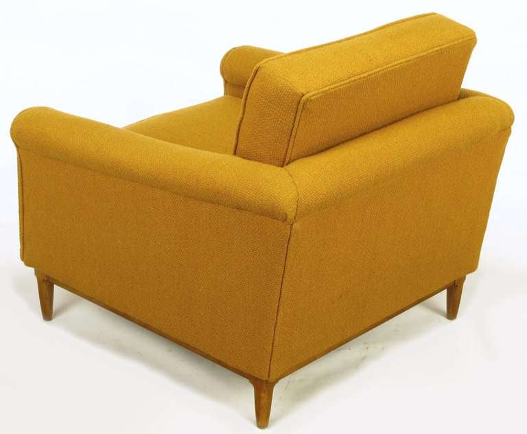 Rolled Arm Ochre Wool Lounge Chair & Ottoman 1