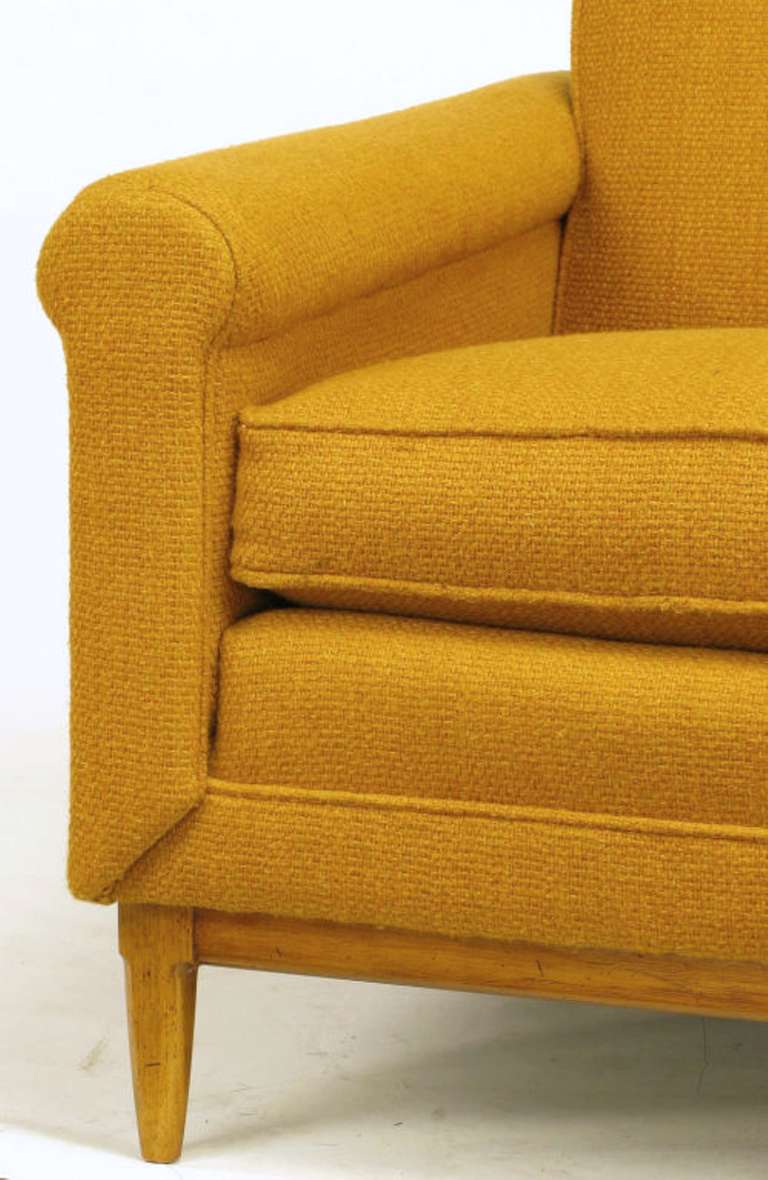 Rolled Arm Ochre Wool Lounge Chair & Ottoman 3
