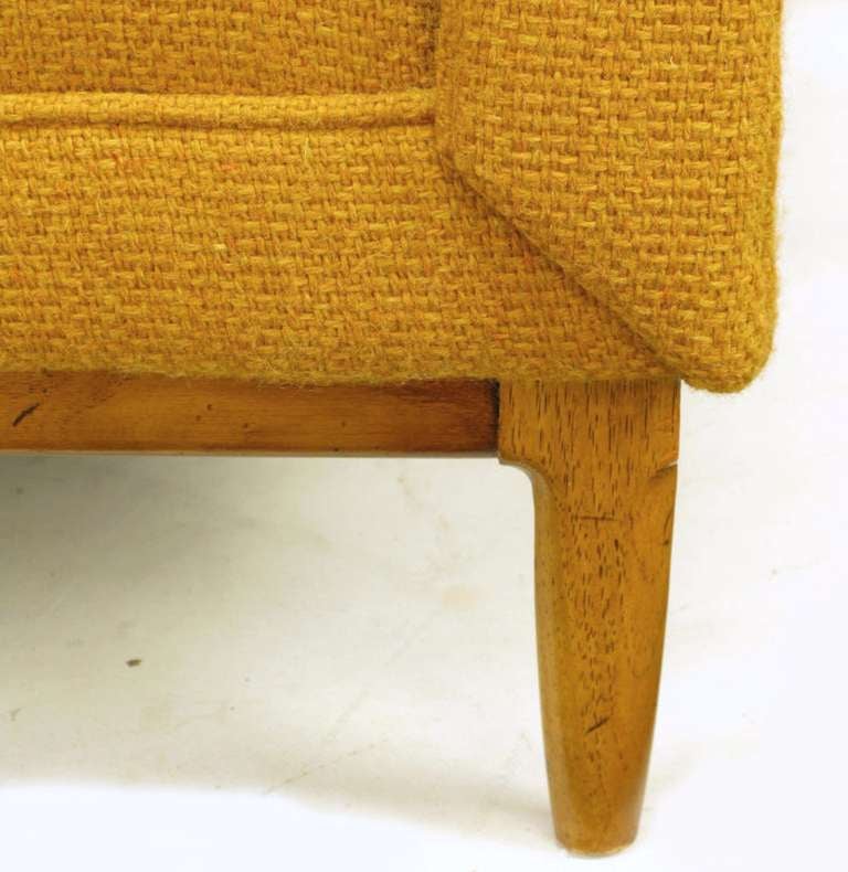 Rolled Arm Ochre Wool Lounge Chair & Ottoman 4