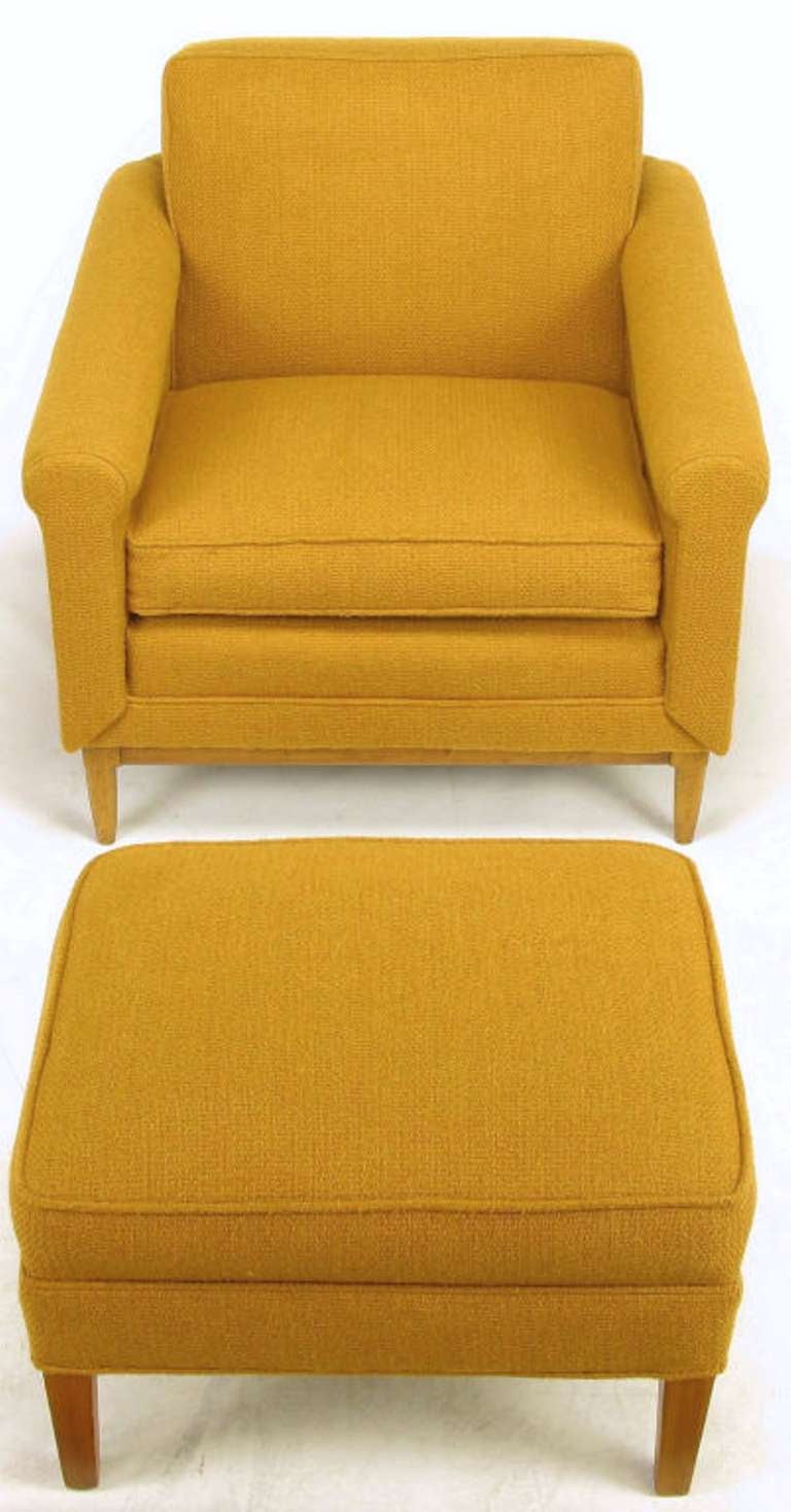 Rolled Arm Ochre Wool Lounge Chair & Ottoman