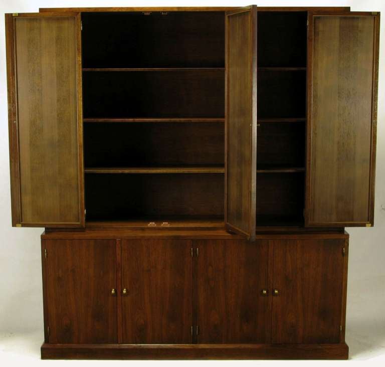 Custom Walnut Tall Cabinet With Inset Cane Panels In Excellent Condition In Chicago, IL