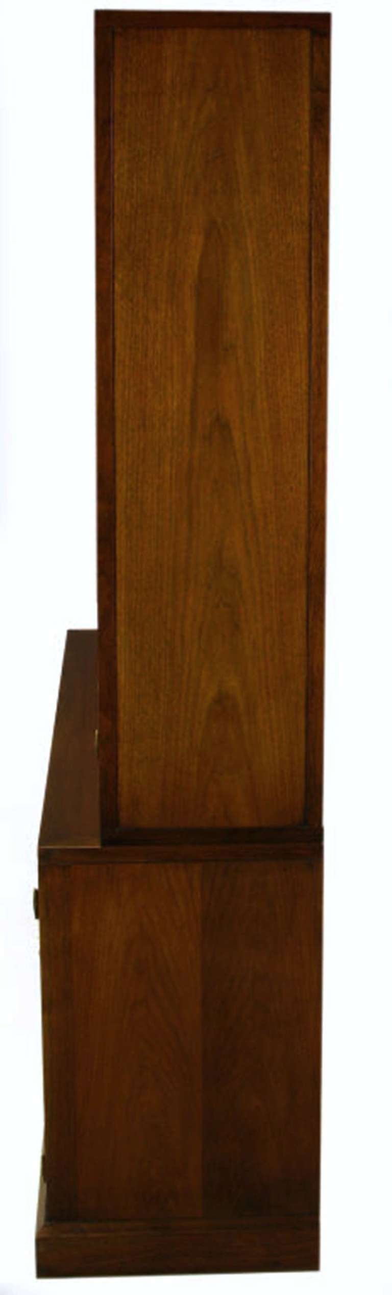 Mid-20th Century Custom Walnut Tall Cabinet With Inset Cane Panels