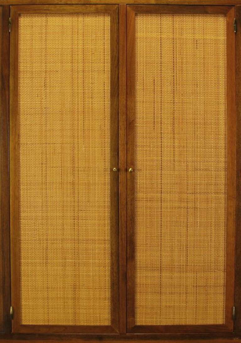 Custom Walnut Tall Cabinet With Inset Cane Panels 1