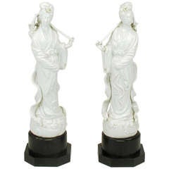 Vintage Pair Blanc De Chine Female Figure Table Lamps