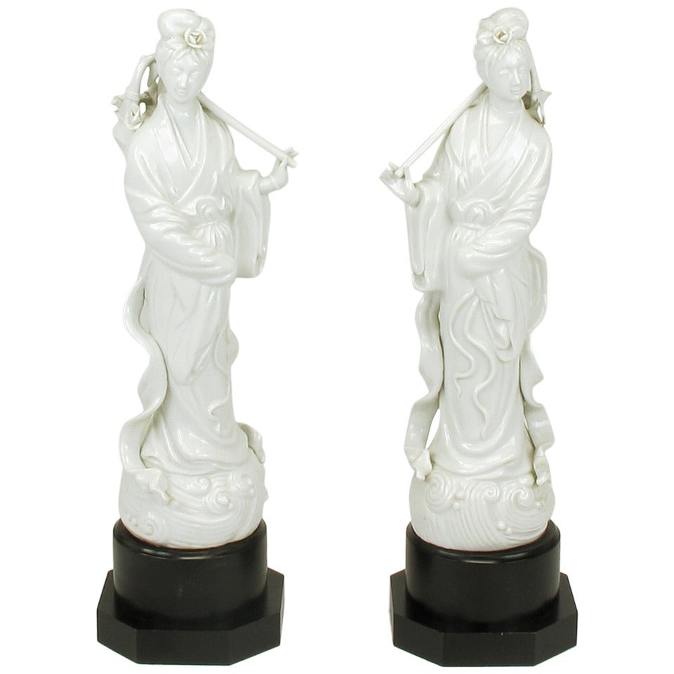 Pair Blanc De Chine Female Figure Table Lamps