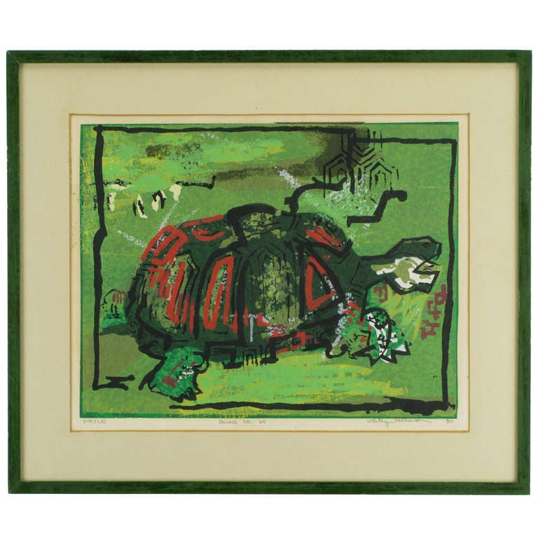 Estampado de bloques de tortugas de colores en verde, rojo, negro y blanco