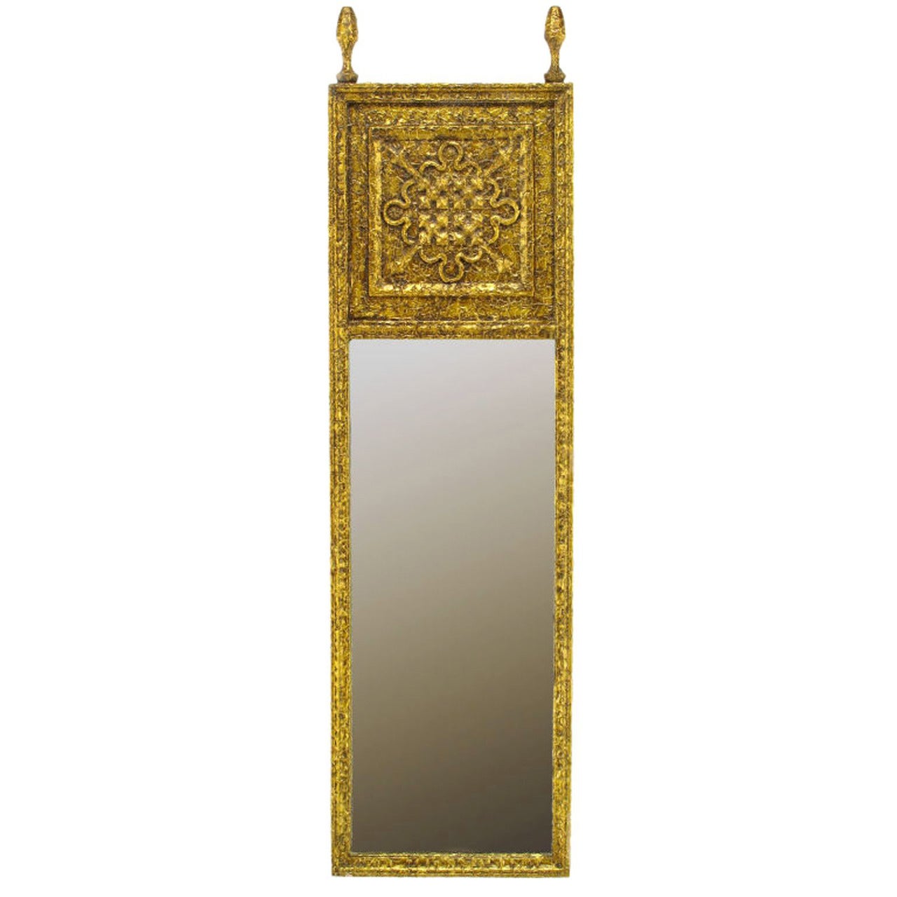 Gilt Moorish Trumeau Mirror With Finials & Arrow Cartouche