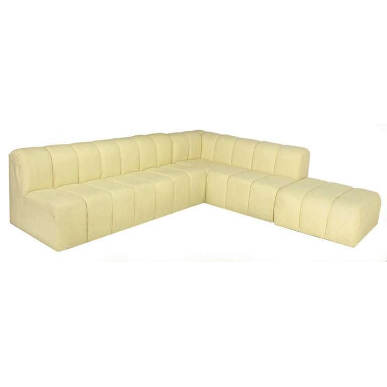 American Substantial Three-Piece Channeled Ivory Wool Sectional