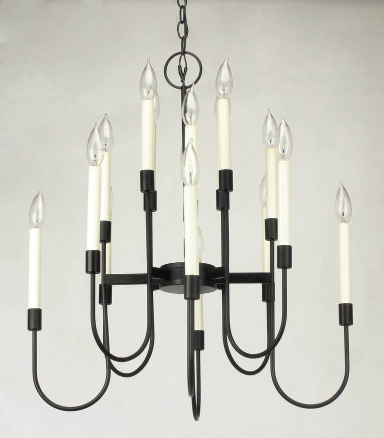 Americano Lampadario Lightolier a sedici bracci, laccato nero in vendita