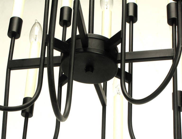 Lightolier Sixteen-Arm, Black Lacquer Chandelier For Sale 2