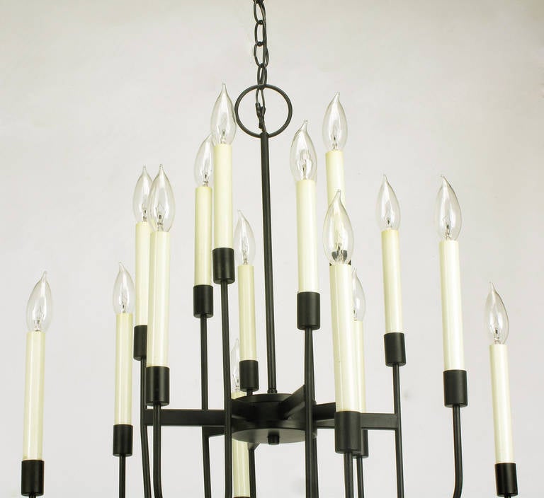 Mid-20th Century Lightolier Sixteen-Arm, Black Lacquer Chandelier For Sale