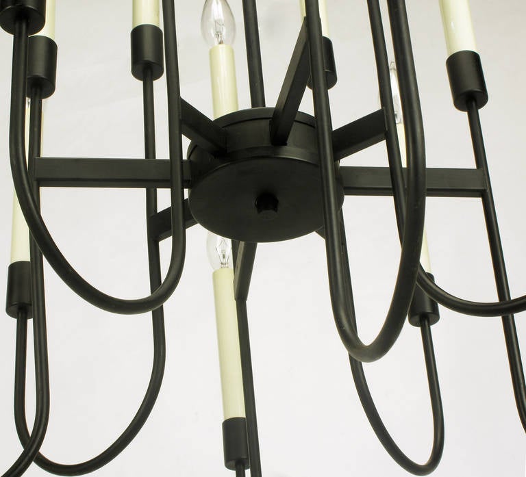 Lightolier Sixteen-Arm, Black Lacquer Chandelier For Sale 1