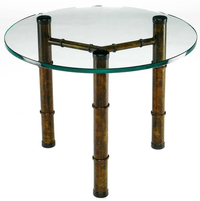 Mid-20th Century Patinated Gilt Tripod Side Table in Faux Bamboo For Sale