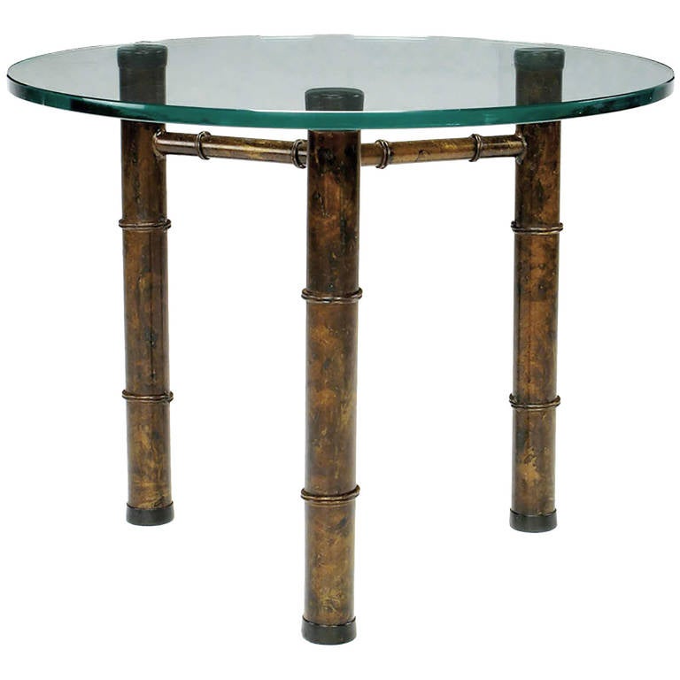 American Patinated Gilt Tripod Side Table in Faux Bamboo For Sale