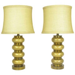 Pair of Paul Hanson Reverse Gilt Crackle Glass and Brass Table Lamps