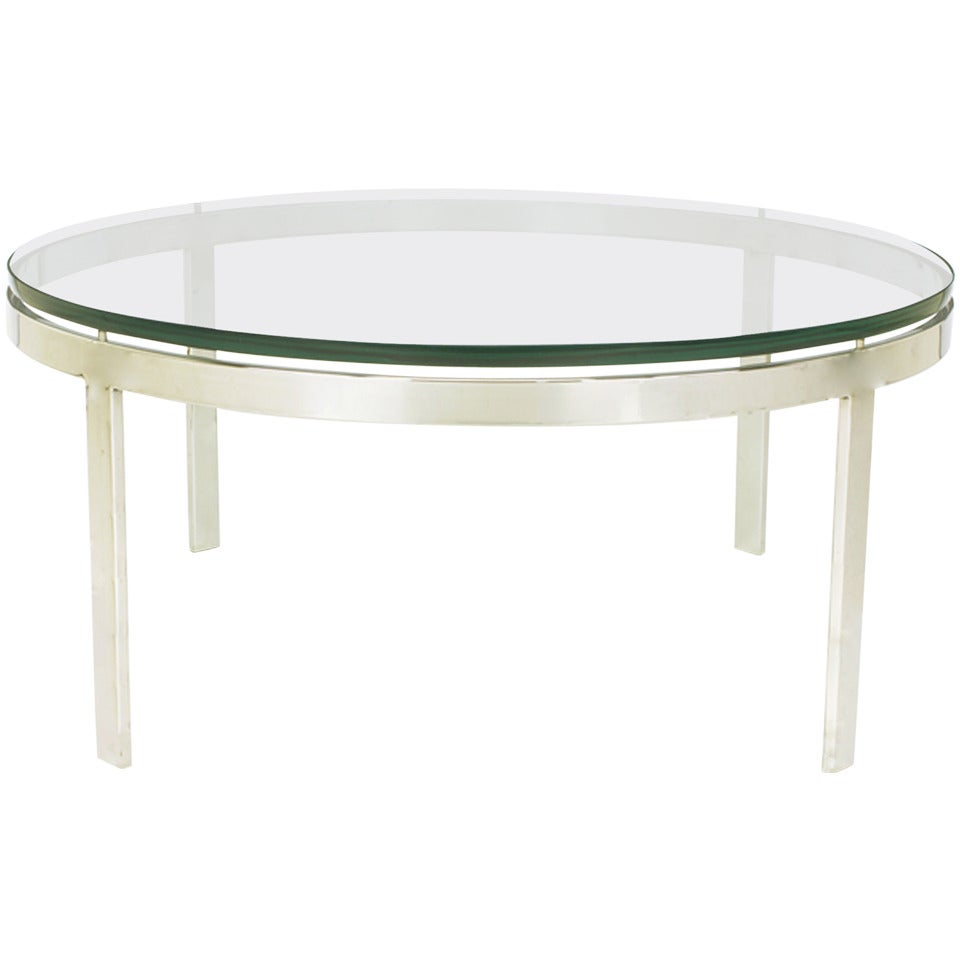 Round Nickel over Steel Floating Glass Coffee Table For Sale