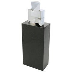 Chrome Cubist Sculpture on Black Granite Pedestal 8