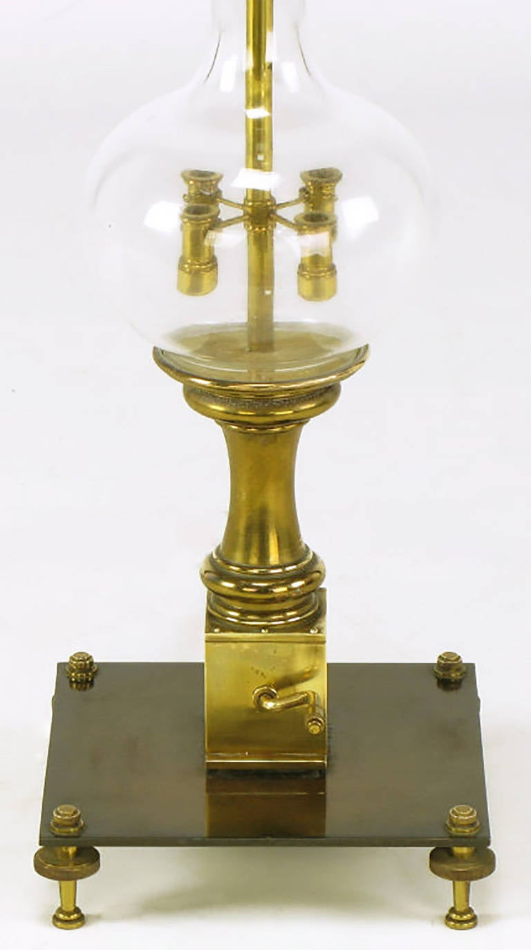 Stiffel Tall Clear, Glass and Brass Mechanical Table Lamp In Good Condition For Sale In Chicago, IL