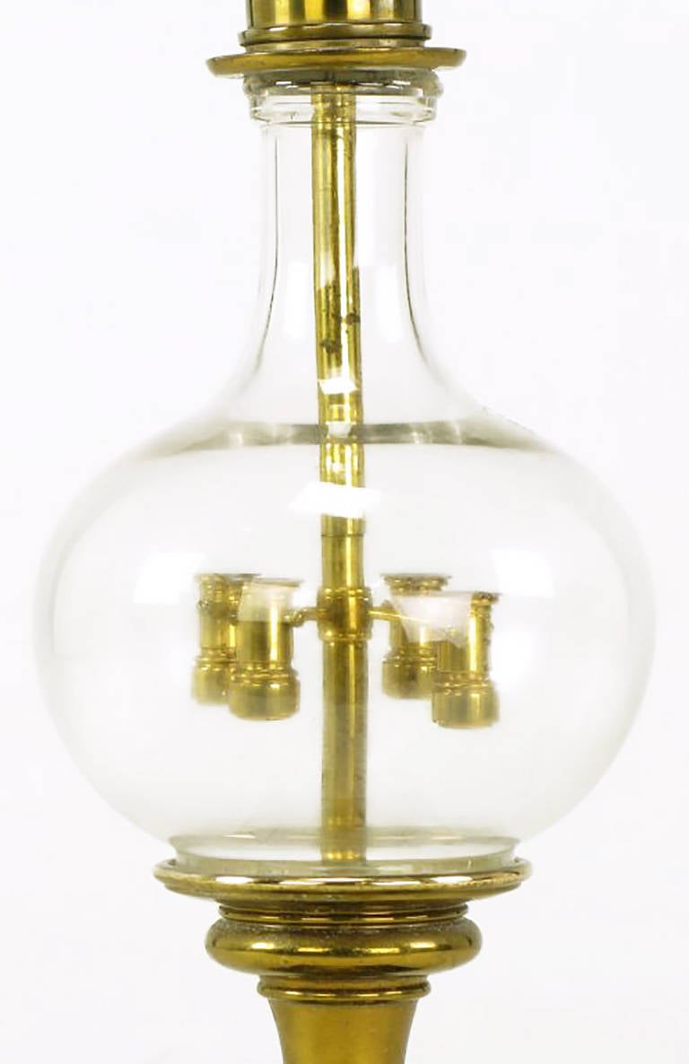 Mid-20th Century Stiffel Tall Clear, Glass and Brass Mechanical Table Lamp For Sale