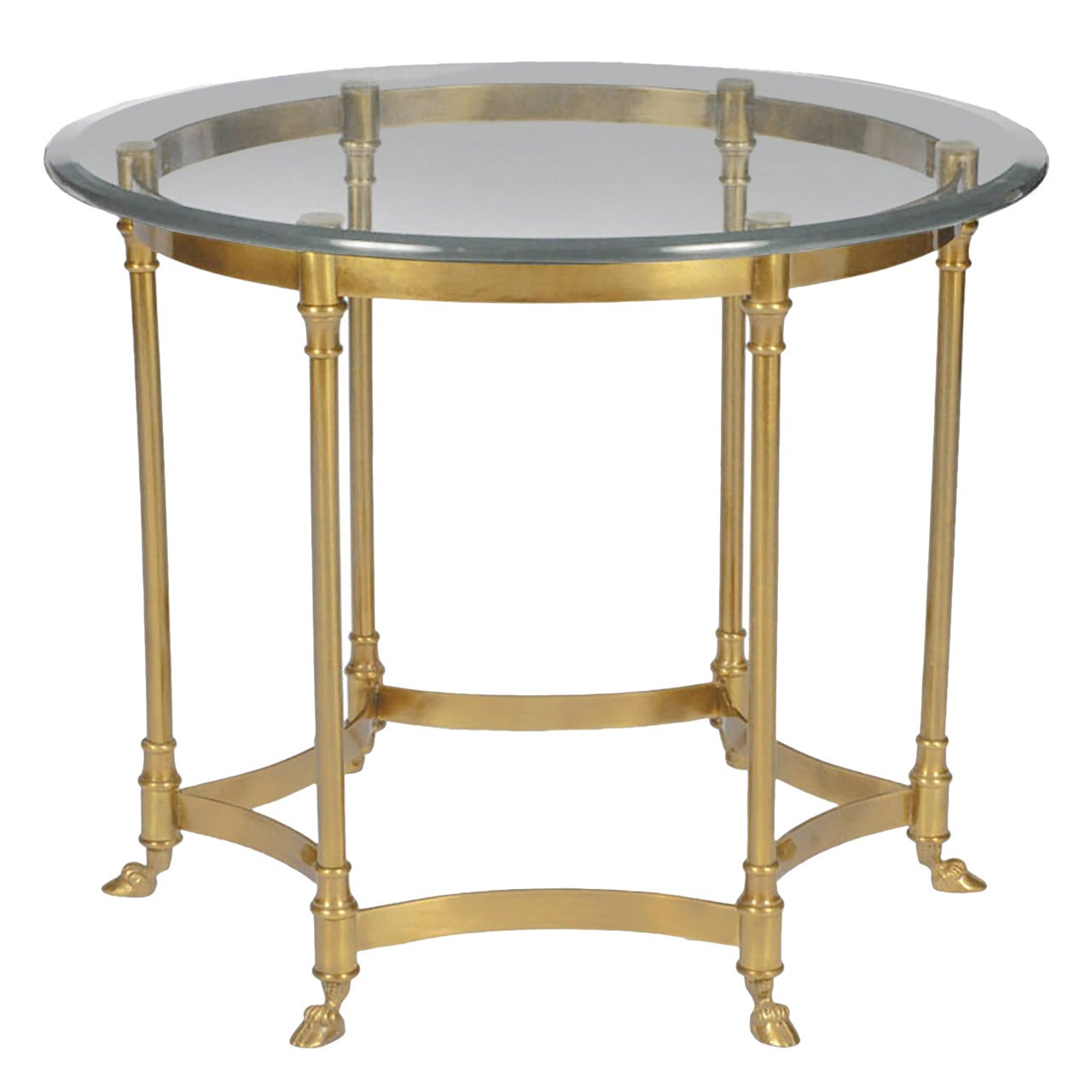 Labarge Hooved, Six-Leg Brass and Glass Side Table