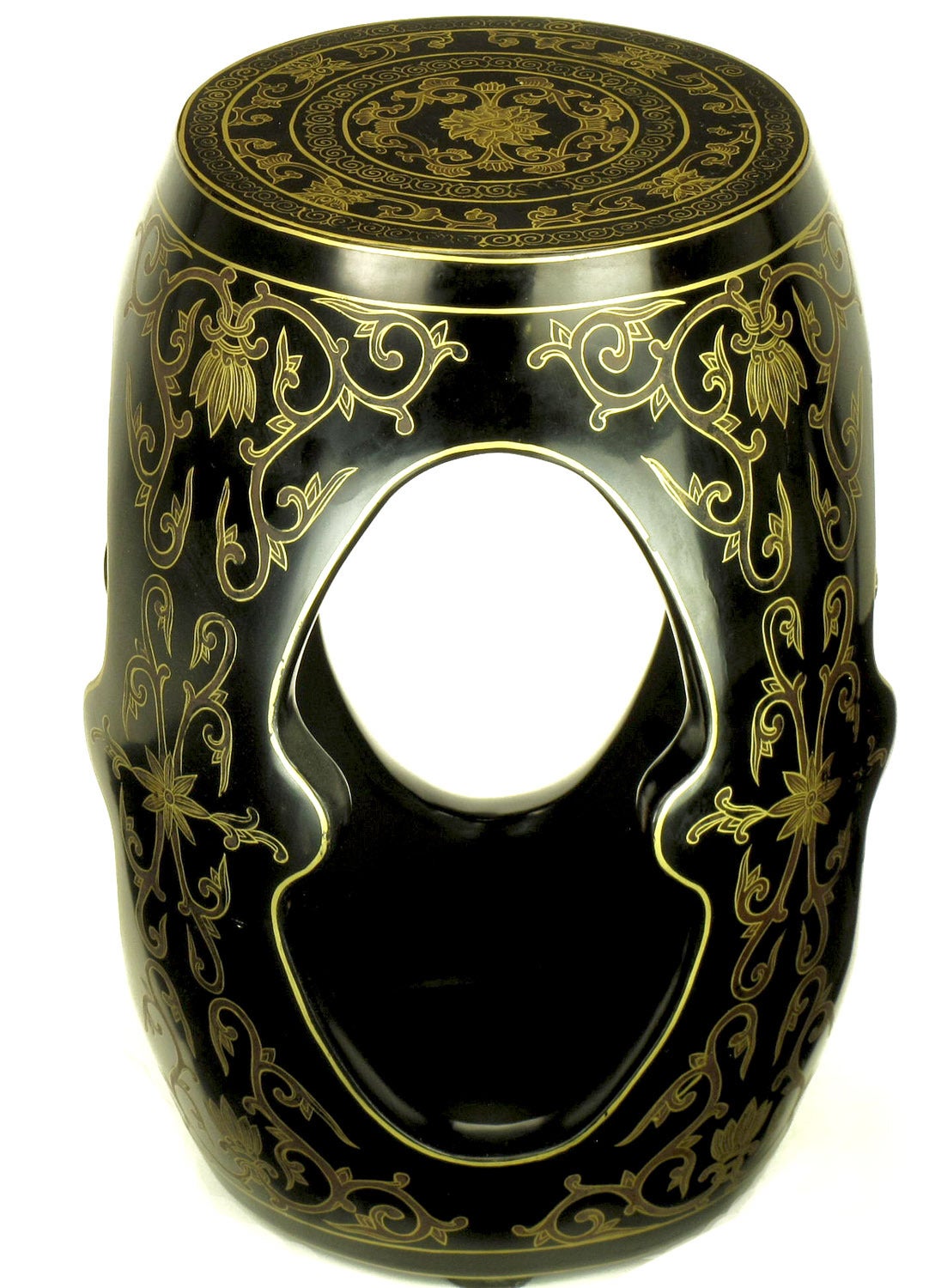 Pareja de Asientos de Jardín Chinos de Madera Tallada Lacada y Dorada a la Parcela Dorado en venta