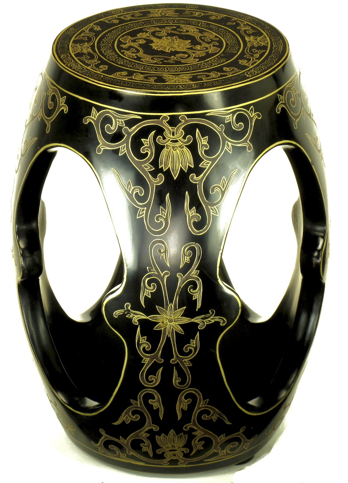 Pareja de Asientos de Jardín Chinos de Madera Tallada Lacada y Dorada a la Parcela mediados del siglo XX en venta