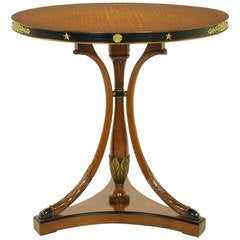 Biedermeier Style Beechwood Center Table with Black Lacquer and Brass